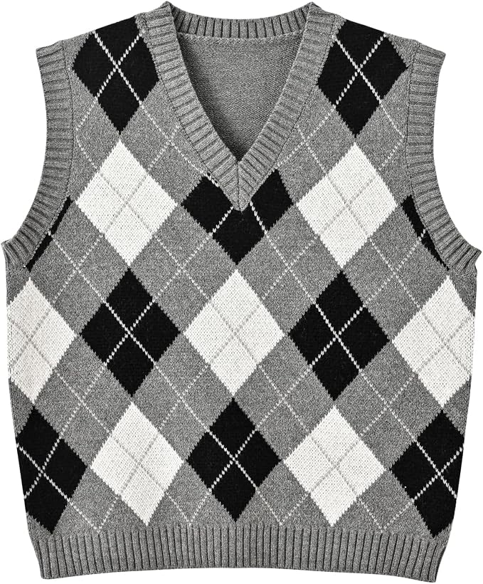 Women's Sweater Vest,Y2K Sleeveless Pattern Preppy Style Knitted Crop Tank Top for Girl