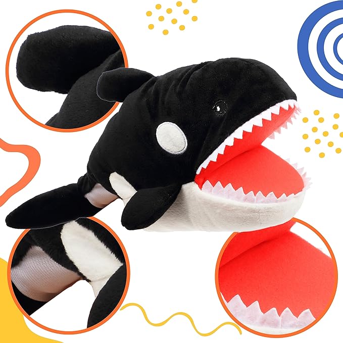 Cuteoy Plush Whale Hand Puppet Stuffed Animal Toy Open Movable Mouth Creative Role Play Storytelling Plushies Gifts for Kids Toddlers Birthday Christmas