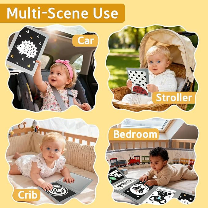 KUANGO Black and White High Contrast Tummy Time Mirror Toys Newborn Toys 0 6 Months Brain Development Infant Stimulating Sensory Baby Book 0-3 3-6 2 4 5 Months Old Baby Boy Girl Gifts