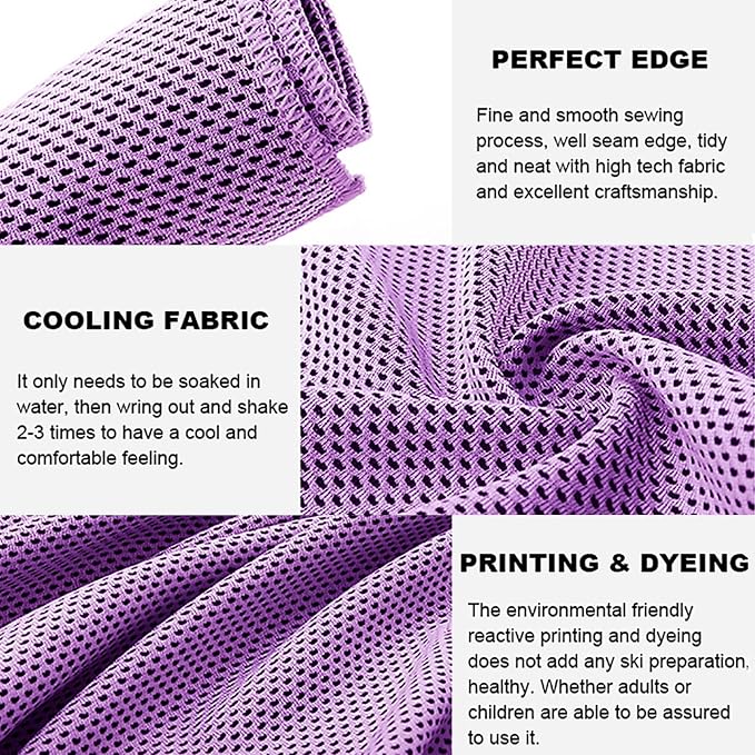 10 Pack Cooling Towels Bulk Microfiber Ice Towel Quick Dry Breathable Chilly Sweat Towel Stay Cool Towel for Neck Face Yoga Gym Workout Running Pilates Beach with Carabin Bag, 40x12'', Purple