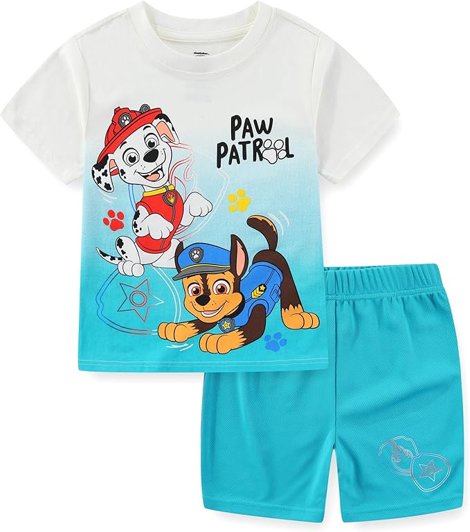 Paw Patrol Chase Marshall Boys Short Sleeve T-Shirt and Mesh Short Set for Toddler and Big Kids