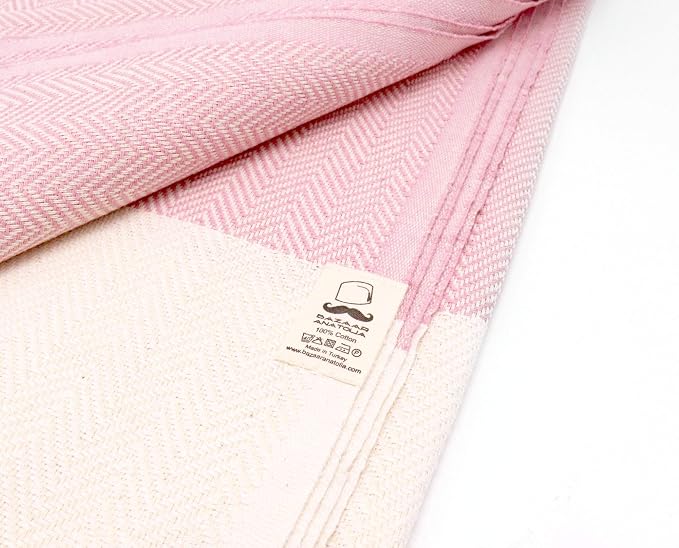 Bazaar Anatolia Turkish Beach Towel 100% Cotton Bath Towels 71x39 Quick Dry Sand Free Lightweight Large Oversized Herringbone Pink