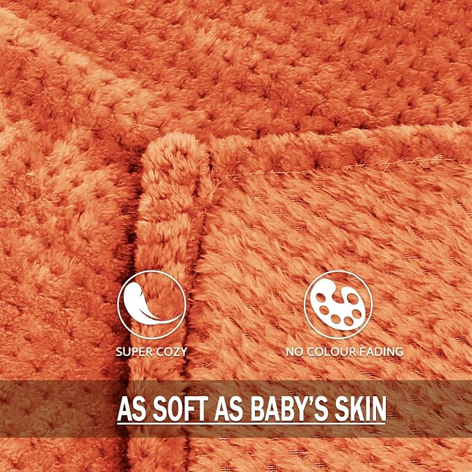 Exclusivo Mezcla Soft Waffle Fleece Bed Blanket Queen Size, Burnt Orange | Lightweight Plush Blanket for Bed, Bedroom, Cozy Flannel with Waffle Texture, Stylish Home Decor, All Season, 90x90 Inches