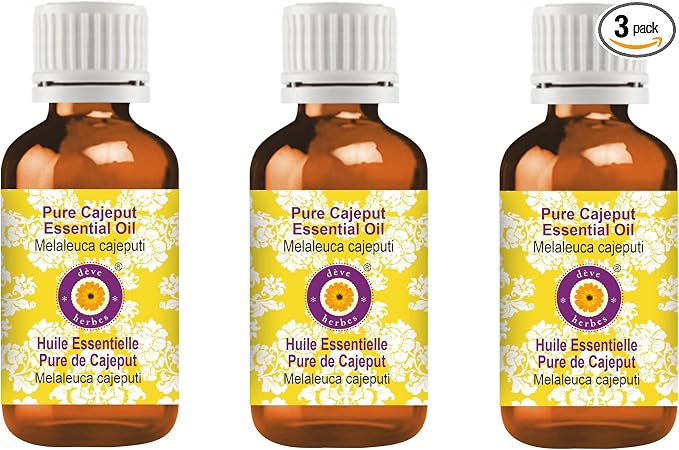 Deve Herbes Pure Cajeput Essential Oil (Melaleuca cajeputi) Steam Distilled (Pack of Three) 100ml X 3 (10 oz)