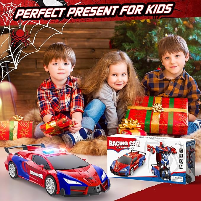 Remote Control Car for Boys 4-7, Rc Cars for Boys Age 8-12, One Button Transformation to Robot with Flashing Light 2.4Ghz Transforming Robot Car 1:18 Scale for Kids with 360 Degree Rotation