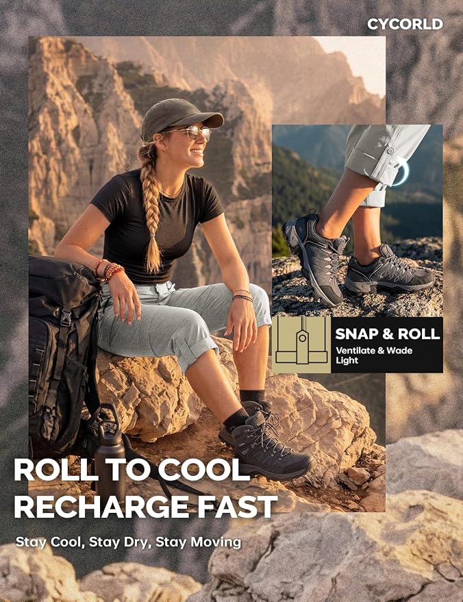 Cycorld Women's-Hiking-Pants-Convertible Quick-Dry-Stretch-Lightweight Zip-Off Outdoor Pants with 5 Deep Pockets