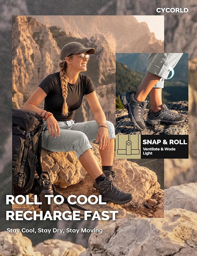 Cycorld Women's-Hiking-Pants-Convertible Quick-Dry-Stretch-Lightweight Zip-Off Outdoor Pants with 5 Deep Pockets