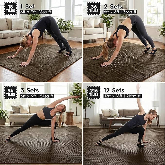 18pcs Puzzle Exercise Mat, 12.6"x12.6"x0.4", 18sqft EVA Interlocking Foam Floor Tiles, Protective, Water-Resistant Flooring for Home Gym & Workout Equipment