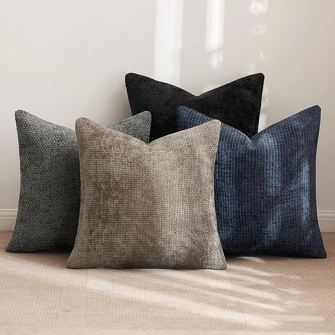 MIULEE Soft Decorative Chenille Pillow Covers Navy Grey 20x20 Pack of 4 | Modern Home Decor, Gray to Navy Set, Couch Throw Pillows, Farmhouse Boho Cushion Covers for Sofa Bed Living Room