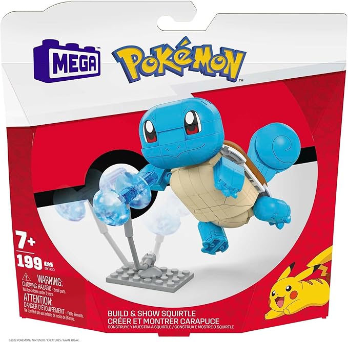 MEGA Pokemon Action Figure Building Toys for Kids, Build & Show Squirtle with 199 Pieces, 1 Poseable Character, 4 Inches Tall