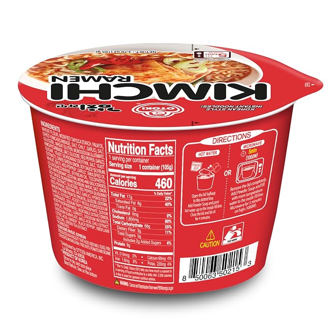 OTOKI Kimchi Ramen Bowl Cups 6 Pack (105g) Korean Instant Noodles Tangy Spicy Kimchi Flavor