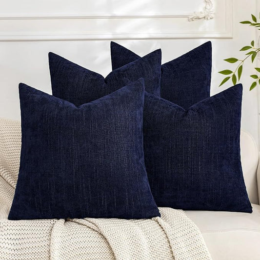 Set of 4 Soft Textured Decorative Throw Pillow Covers 16x16 Inch Cozy Farmhouse Cushion Cover Square Accent Pillow Cases for Bed Couch Sofa Living Room, Navy Blue