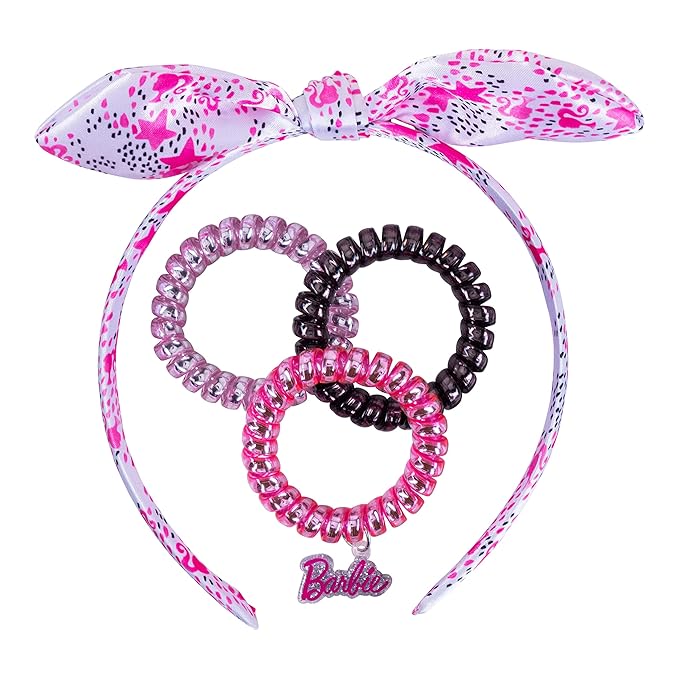 LUV HER Barbie Headbands 4pc | Knotted Hairband & Hair Ties Set for Girls with Soft Fabric - Online Exclusive Ages 3+