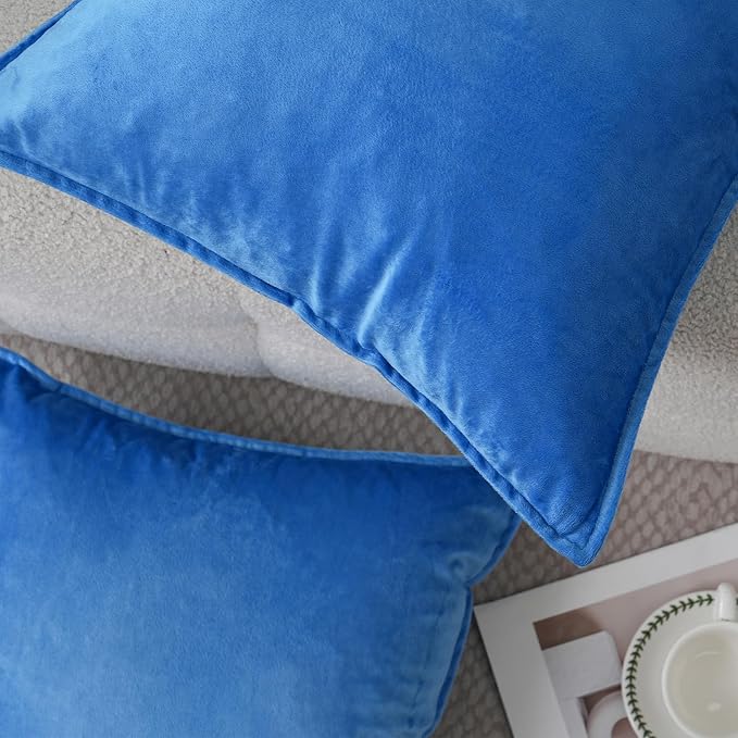 Velvet Royal Blue Throw Pillow Covers 16”x16”Pack of 2 Soft Decorative | Square Cushion Covers for Couch Sofa Bed Livingroom Car Home Decor,40x40Cm