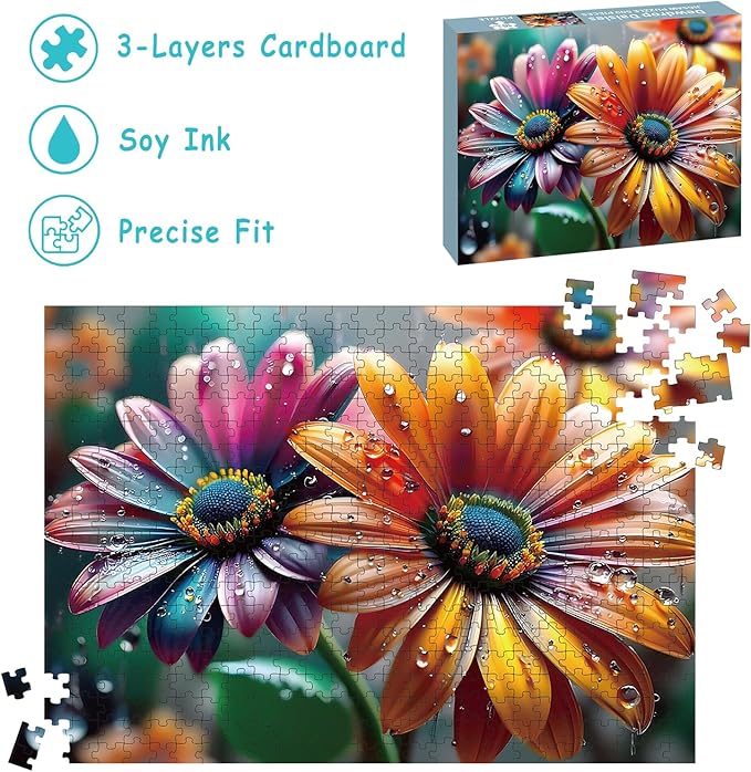 500 Piece Puzzles for Adults, Flowers Jigsaw Puzzles 500 Pieces - Dewdrop Daisies, Impossible Puzzle for Home Decor, Finished Size 20.47 * 14.96”, with 1:1 Poster, Letter on The Back
