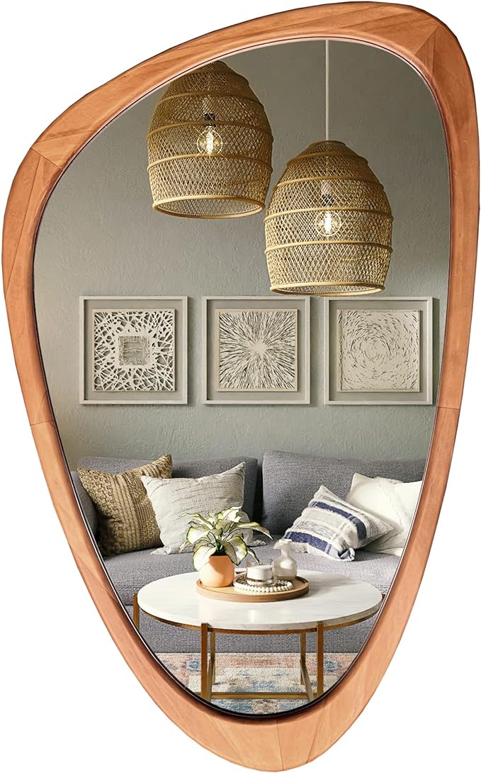 Asymmetrical Mirror, Irregular Wall Mirror, Wall Mirrors Decorative for Bedroom Living Room Entryway Hall, Wood Mirror for mid Century Modern Decor 30" H x 19" W