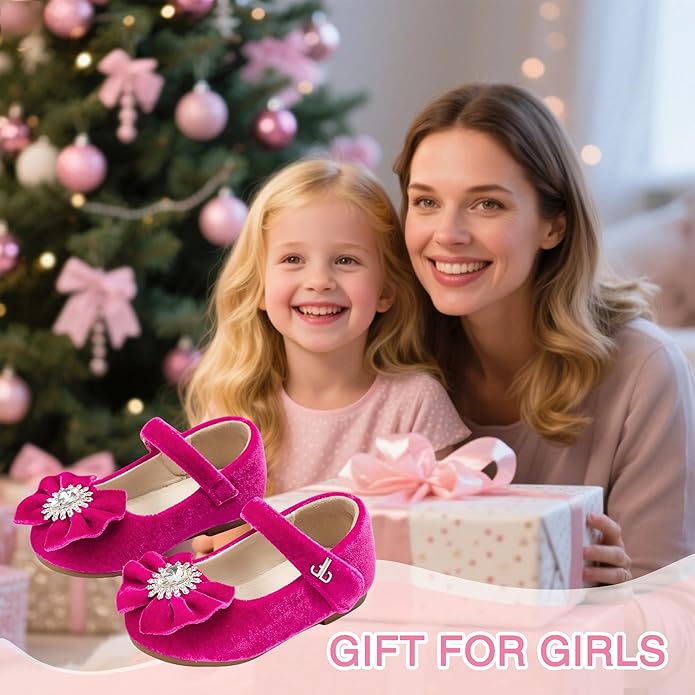 THEE BRON Mary Jane Ballet Flats - Girls' Dress Shoes with Hook & Loop Closure