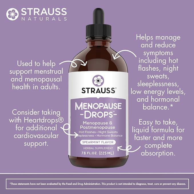 Strauss Naturals Menopause Drops 100ml – Menopause and Postmenopause Supplement for Women, Supports Healthy Hormonal Balance and Daily Wellness, Natural Non-GMO Spearmint Flavor