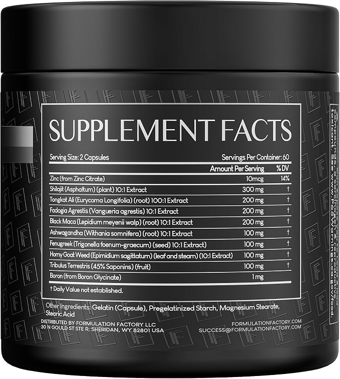 Formulation Factory Self Obsessed 10-in-1 Natural Testosterone Booster for Men, Testosterone Supplement for Men with Shilajit, Tongkat Ali, Fadogia Agrestis, 120 Capsules, 2 Month Supply
