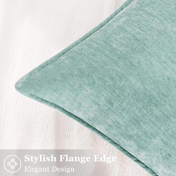 decorUhome Chenille Aqua Haze Velvet Throw Pillow Covers 18x18 Set of 2 | Fall Soft Couch Decorative Modern Farmhouse Pillow Cases with Elegant Design for Sofa Bed Living Room Home Decor
