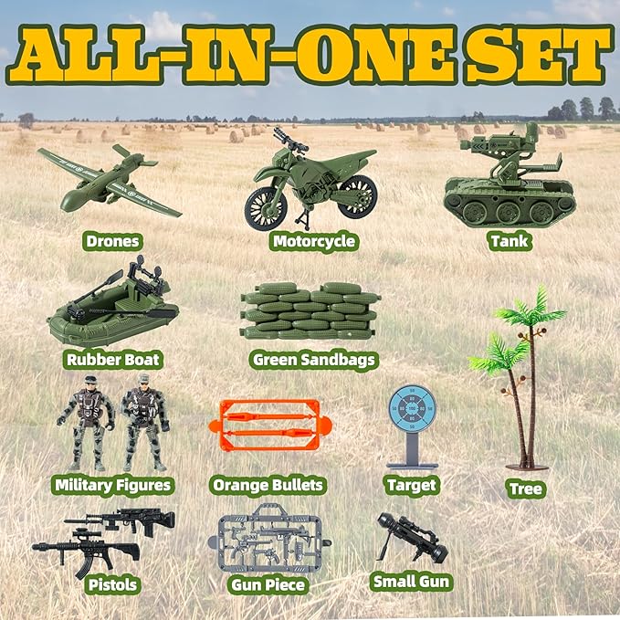 Military Soldier Men Action Figures, 15PCS US Army Soldier Plastic Figure Set Military Base Playset Vehicles Play Combat Toys, Army Toy Set for Kids, Boys, Age 3 4 5 6+