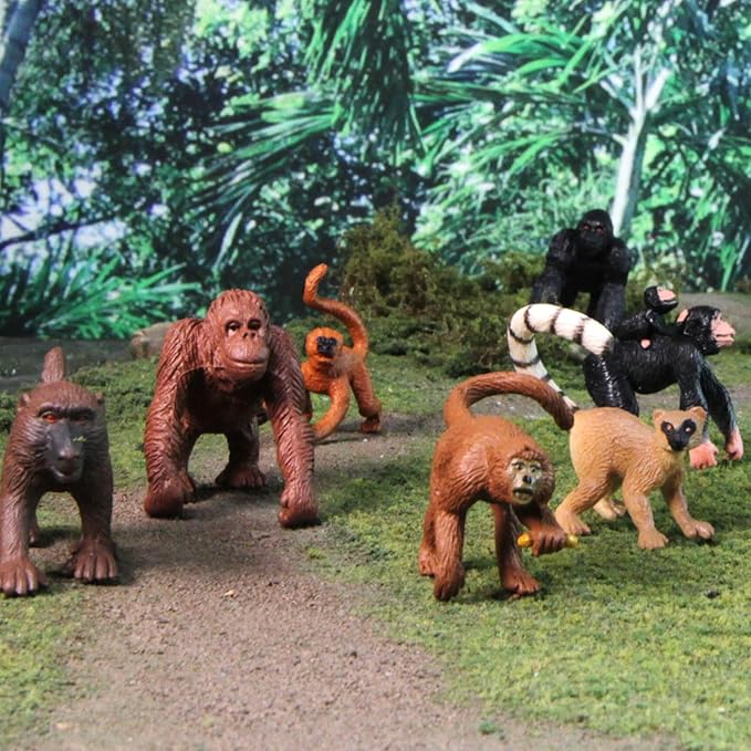 Safari Ltd. Apes & Monkeys TOOB - 12 Figurines: Baboon, Orangutan, Tamarin, Lemur, Gorilla, Mandrill, Chimp, Squirrel, Spider, & Woolly Monkeys - Educational Toy Figures For Boys, Girls & Kids Ages 3+