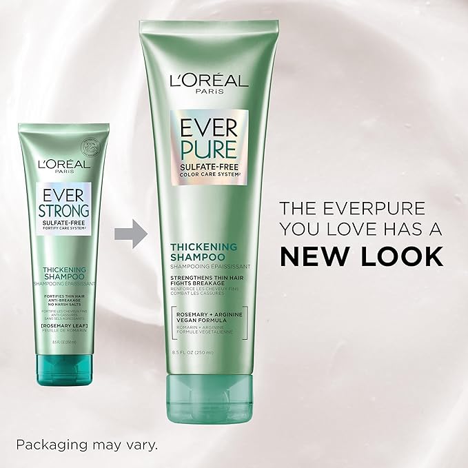 L'Oreal Paris Thickening Sulfate Free Conditioner, Thickens + Strengthens Thin, Fragile Hair, Hair Care with Rosemary Leaf, EverPure, 8.5 Fl Oz (Packaging May Vary)