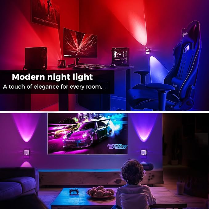L LOHAS LED Night Light, Color Changing Night Lights Plug into Wall RGB | Rotating White Nightlight, Dusk to Dawn Sensor, Rainbow Nightlights Projector for Bathroom, Gaming Room, Decor, Gifts,1 Pack