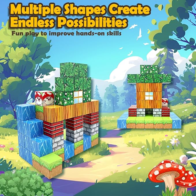 Magnetic Blocks Building Toy Set - Build Mine Magnet World, Magnetic Cubes for Boys & Girl Kids Toddler Toys for 3+ Years Old