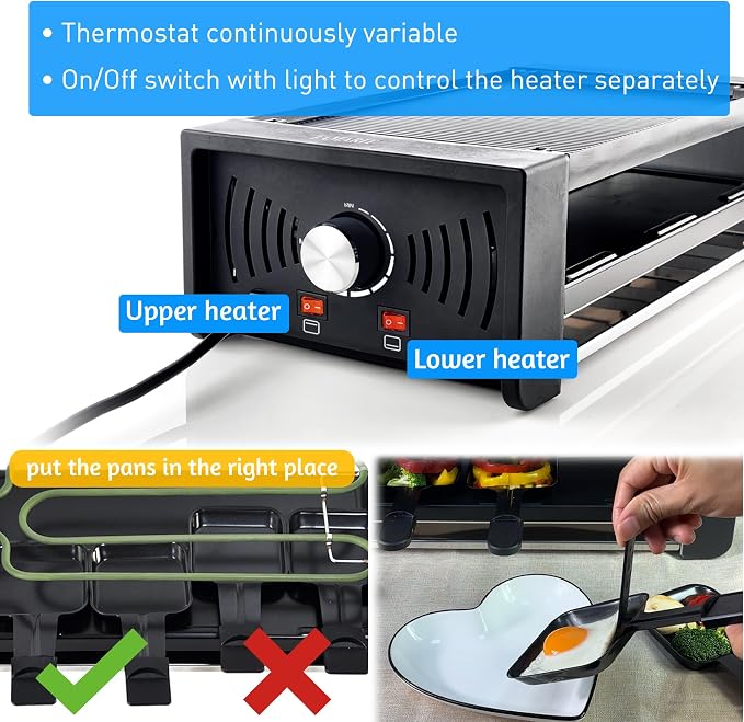 TAMARIT Raclette Party Grill, Indoor Electric Table Grill | Raclette Maker, Cast Aluminum Grill Plate, 8 Cheese Trays, 4 Pizza Pans, Dual Heater, for Family Gatherings and BBQ Parties