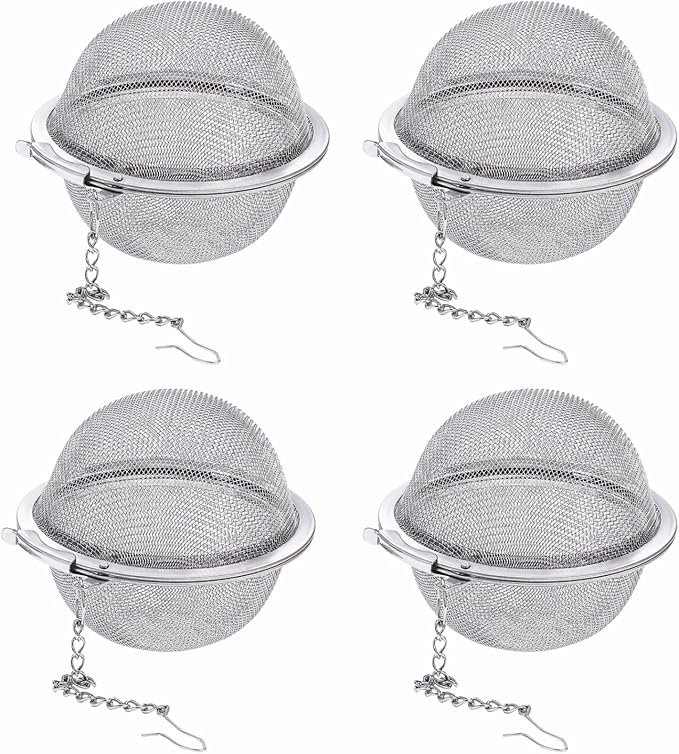 4Pcs 304 Stainless Steel Tea Infuser for Loose Leaf Tea, Extra-Fine Mesh Tea Strainer Ball, Tea Diffuser with Long Chain for Mug & Teapot, Reusable Tea Infusers for Herbal Tea & Spices