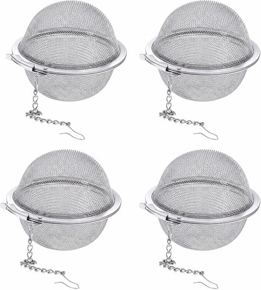 4Pcs 304 Stainless Steel Tea Infuser for Loose Leaf Tea, Extra-Fine Mesh Tea Strainer Ball, Tea Diffuser with Long Chain for Mug & Teapot, Reusable Tea Infusers for Herbal Tea & Spices