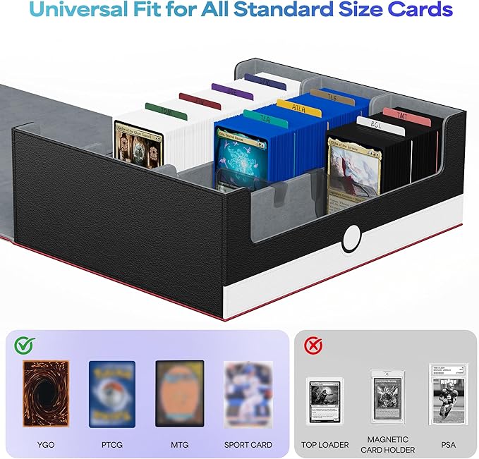 UAONO Card Storage Box for Trading Cards, 1800+ PU Leather Commander Card Deck Case, Magnetic Closure Card Holder Fits for Magic Game Cards (Red&White)