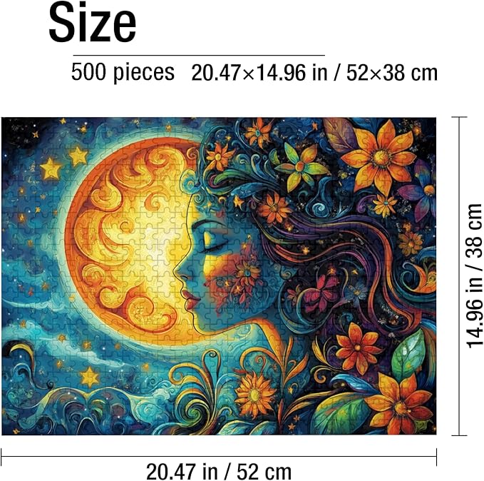 500-Piece Moon Goddess Puzzle for Adults, Mystical Bohemian Art with Stars & Flowers, Challenging Jigsaw for Home Decor, Meditation & Relaxation (20.5" x 15")