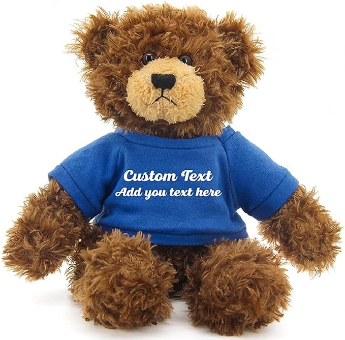 Customized Chocolate Brandon Bear - 12 inch Personalized Stuffed Bear Plush Toy - Perfect Custom Shirt Bear Gift for Graduation Valentines Graduation Easter Holidays (Royal Blue Shirt)