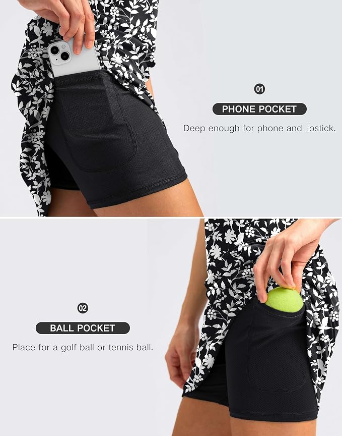 Women's 18" Skorts with 4 Side Pockets High Waisted Long Golf Skirt | Soft, Lightweight, Stretch, Breathable, Mesh Built-in Shorts, Athletic, Tennis, Dressy, Casual