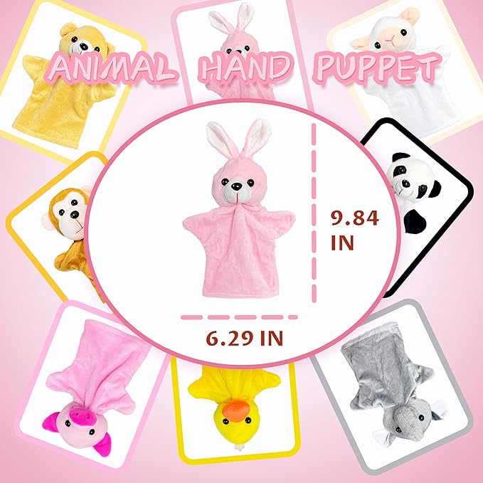 Bunny Hand Puppets for Kids and Toddlers Party Favors (1 Pack), Farm Animals Plush Toys, Bunny Puppet Stuffed Animals, Rabbit Hand Puppet for Class Role Play, Easter Basket Stuffers and Egg Fillers