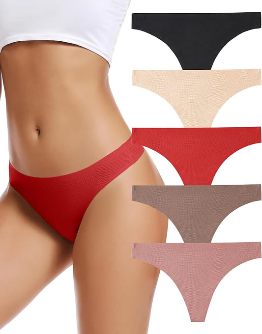 voenxe Seamless Women Underwear Thongs,No Show Ladies Thong,No Line Workout Breathable Comfortable Panties,Soft Undies,5-Pack