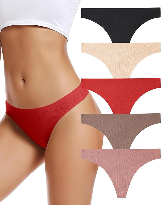 voenxe Seamless Women Underwear Thongs,No Show Ladies Thong,No Line Workout Breathable Comfortable Panties,Soft Undies,5-Pack