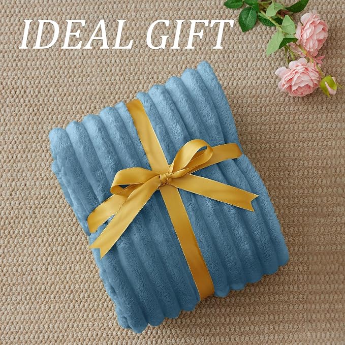 BEDELITE Ribbed Fleece Throw Blanket for Couch, Blue, 50"x70" | Ultra-Soft Plush Fleece, Warm Yet Lightweight, Ribbed Texture, Home Decor, Machine Washable, Giftable, All-Season Use