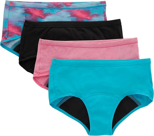 Hanes Girls' Period Underwear Boxer Briefs, Comfort Period Boxer Brief Panties for Girls, Moderate Protection