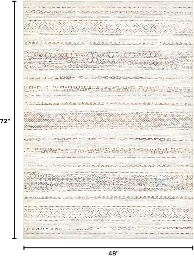 Nakagishi Boho 4x6 Area Rug Living Room Rugs Machine Washable Multi Color | Soft, Pet & Kid Friendly, Carpet for Living Room/Bedroom/Office/Kitchen/Nursery, Daily Home Decor Stain Resistant Moroccan