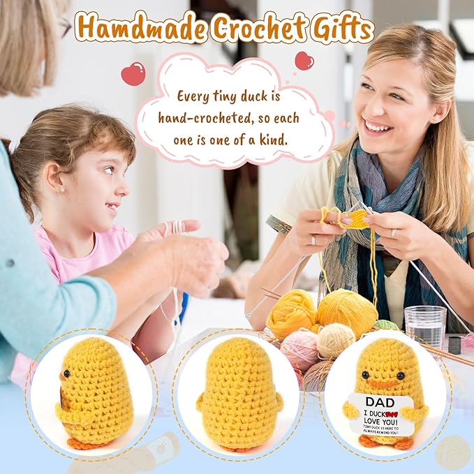 MBL Father's Fathers Day for Dad - Funny Gag Gifts for Papa Birthday Father Day Christmas Stocking Stuffers Xmas Holiday from Daughter Son, Dad I Duck Love You, Handmade Knitted Crochet Duck