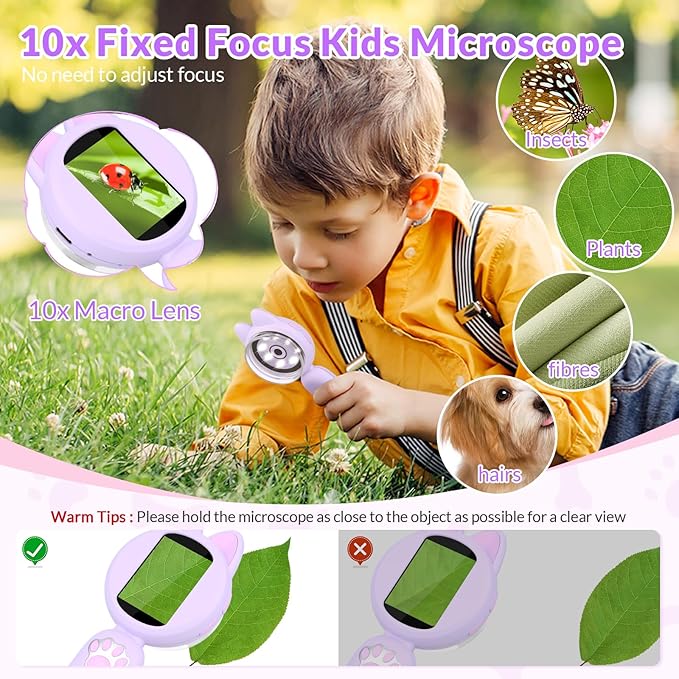 Mafiti Microscope for Kids Mini Pocket Handheld Kids Microscope Educational Science Kit Toys Xmas/Birthday Gifts for Aged 3-12 Girls Boys,Purple