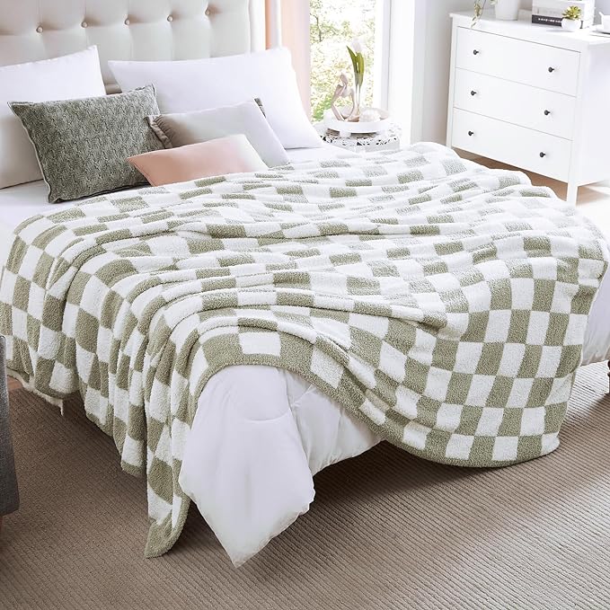 Soft Queen Blanket for Bed-Cozy Warm Reversible Knitted Blankets | Lightweight Fluffy Decor for Women, Mom, Her & Girls, Sofa, Chair, Couch, 90x90in, Sage Green