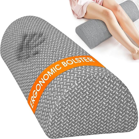 Large Knee Pillow for Side Sleepers, Half Moon Memory Foam Bolster Pillow for Legs, Ergonomic Design Wedge Elevation Pillow for Side & Back Sleeping, Under Knee Support, Foot, Ankle, Lumbar,Gray
