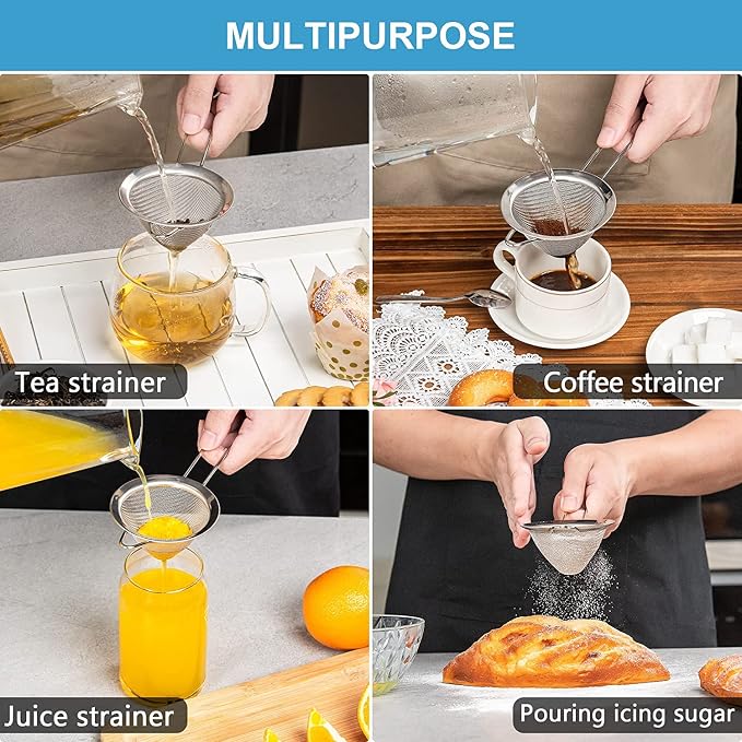 Fine Mesh Strainer - 3.3 Inch Conical Sieve - Tea Strainers for Loose Tea, Coffee Strainer, Food Strainer, Juice Strainer, and Much More!