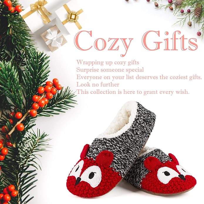 Cute Animal House Slippers, Warm Fuzzy Slipper Socks with Grippers Non Slip, Cozy Funny Gifts