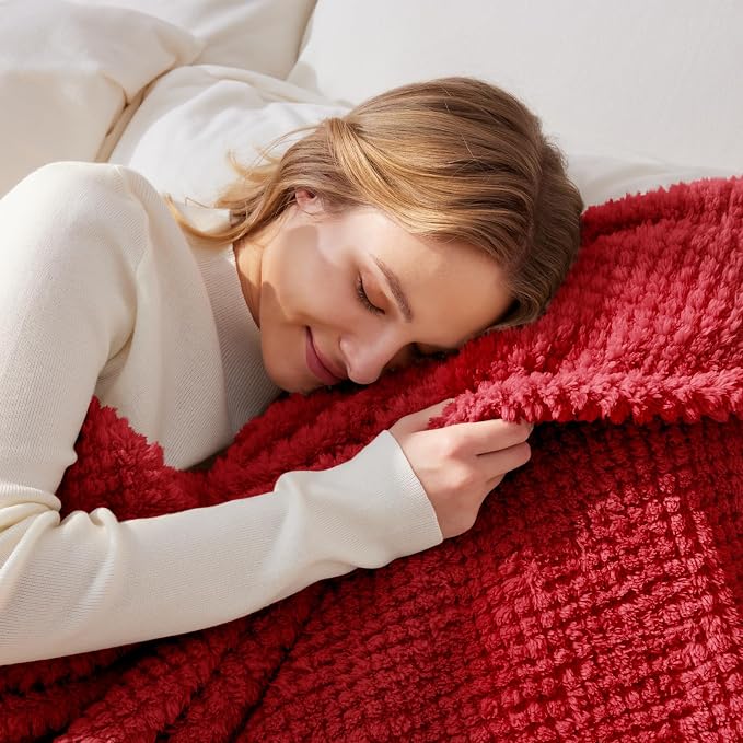 Whale Flotilla Soft Fleece Queen Size Bed Blanket, Red | 90x90 Inch, Suitable for Bed, Fluffy Fuzzy Jacquard Blankets for All Season, Lightweight and Cozy