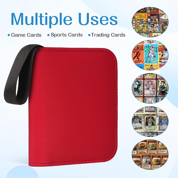 1 Pocket Card Binder – Collectible Trading Card Album, Single Card Holder with 20 Pages, Holds 40 Cards, Side-Loading Mini Binder for TCG, MTG, Sports, Baseball, Football, Small Sports Card Book,Red